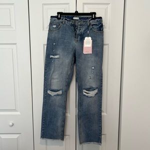 Avec Les Filles Distressed Frayed High Rise Jeans